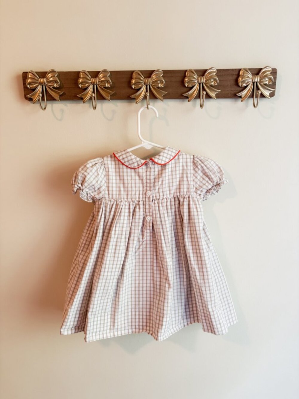 Little Bear Smocks Baby size 24 months Dress Gold Checkered Puff Sleeves - Picture 2 of 3